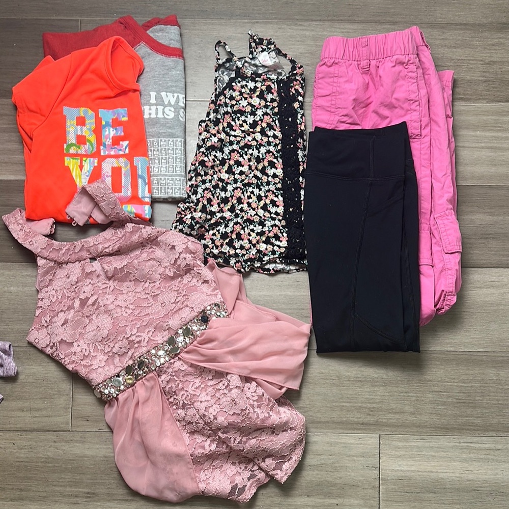 Girls size 12/large lot of tops, pants and dress